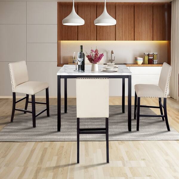 5 Piece Counter Height Faux Marble Modern Dining Set