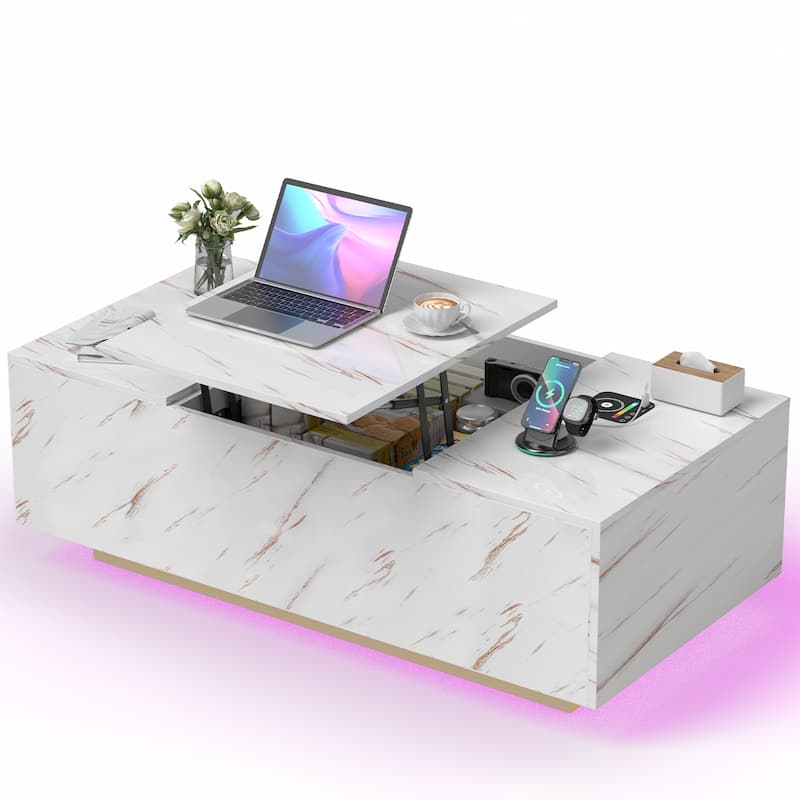 Pocassy 47.2" Smart Living Room Table with Wireless Charging & Bluetooth Speaker