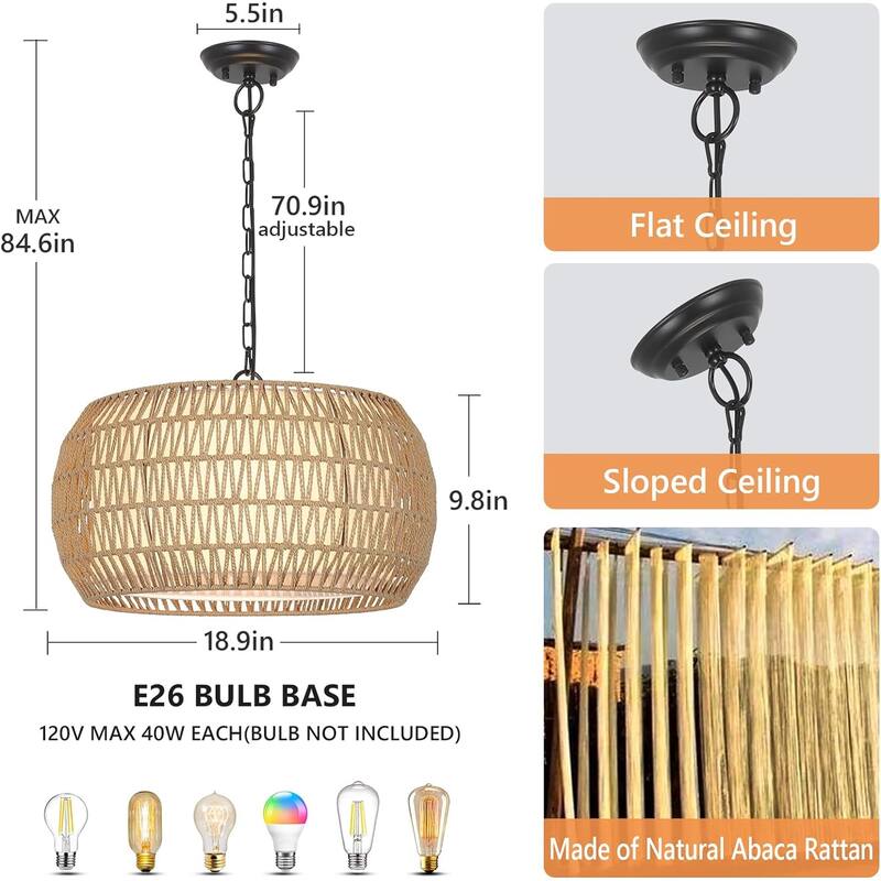 Rattan Farmhouse Brown Chandelier Light Fixtures