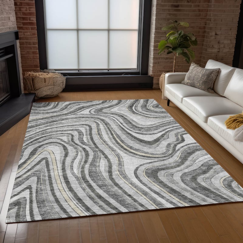 Machine Washable Indoor/ Outdoor Chantille Contemporary Abstract Rug