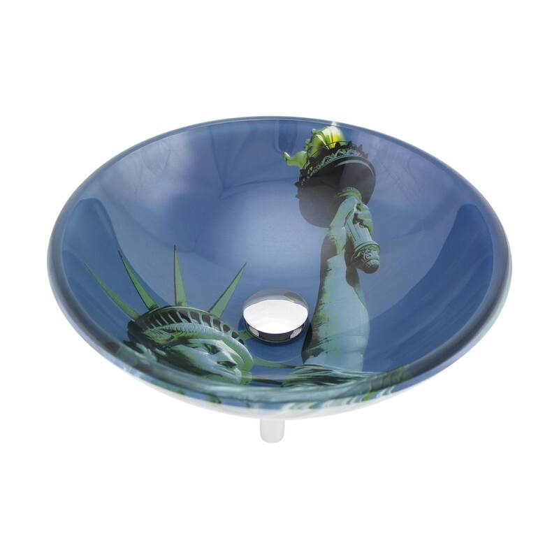 Blue Tempered Glass Vessel Sink Lady Liberty Round Bowl With Drain Renovators Supply