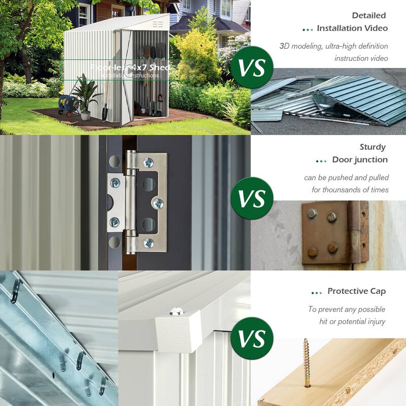 AECOJOY Outdoor Storage Side Shed Metal Attached with Lockable Door