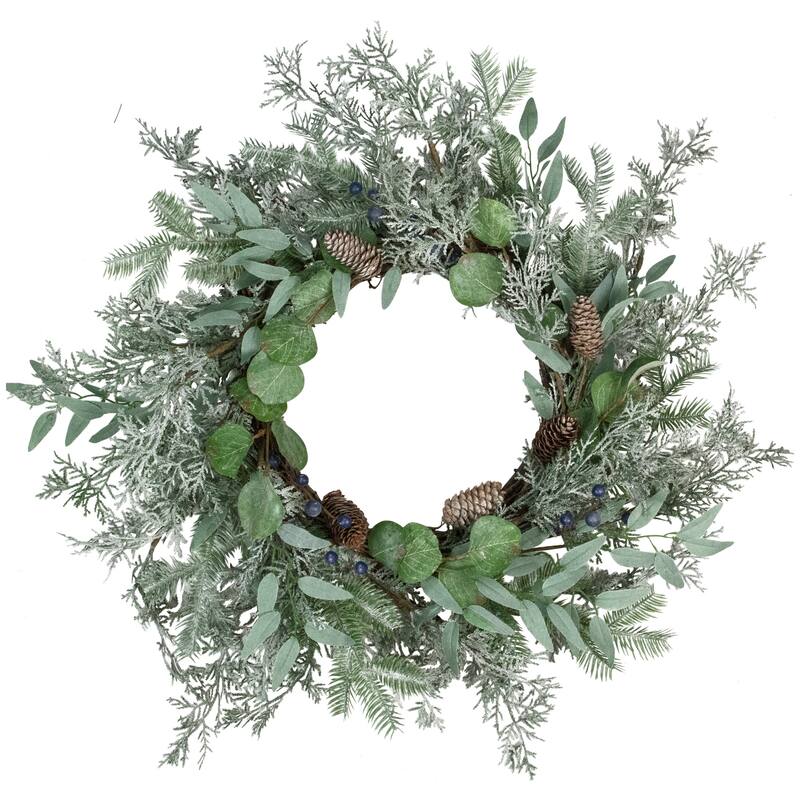 Green Mixed Foliage Blueberries Artificial Christmas Wreath 26"