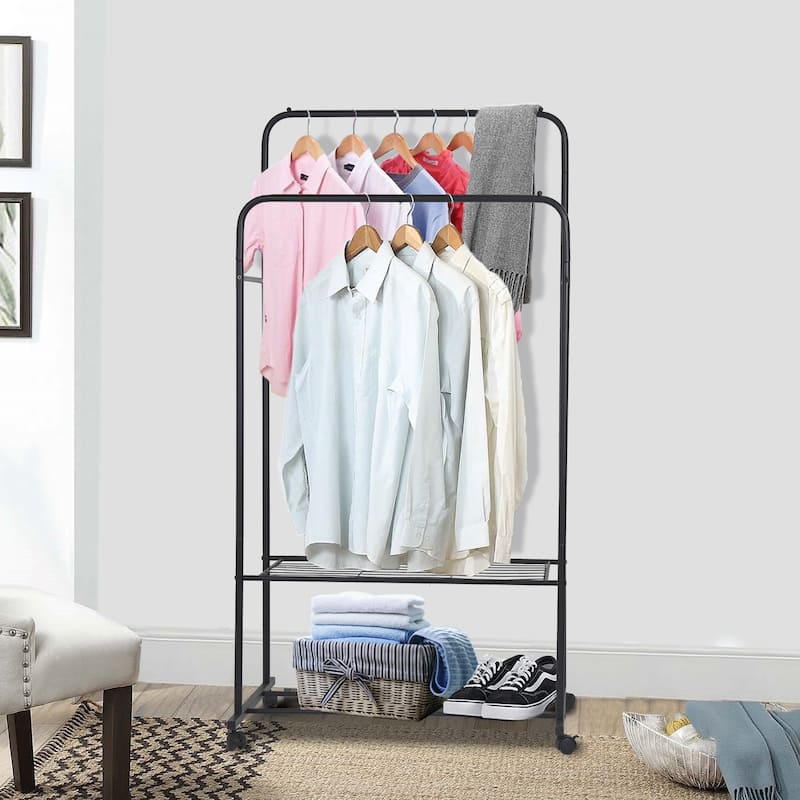 Rolling Garment Rack Clothes Metal Stand Shelf