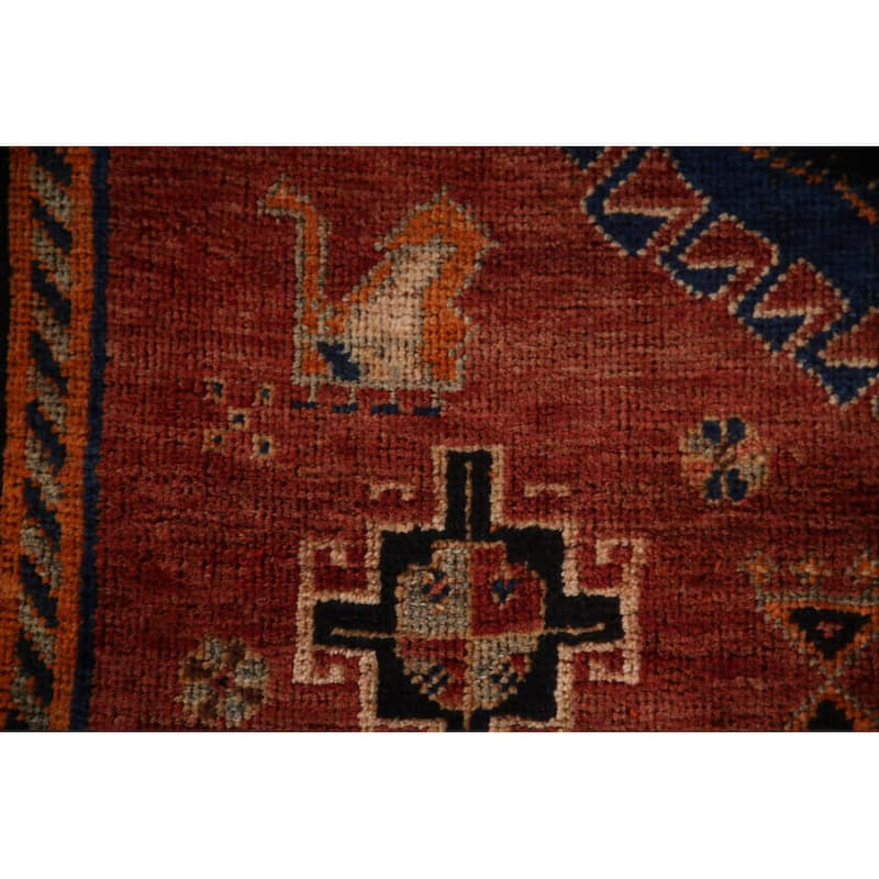 Tribal Red Shiraz Persian Vintage Area Rug Handmade Wool Carpet - 5'0"x 6'11"