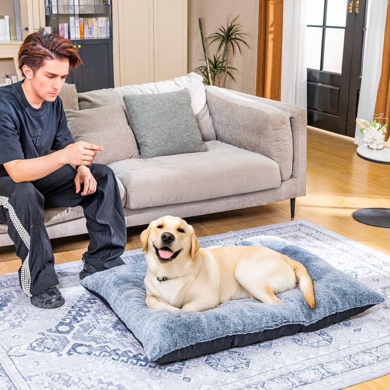 3-Size Fluffy Deluxe Dog Bed, Comfy Pet Sleeping Mat with Alcantara Upholstery and Anti-Slip Bottom, Washable Soft Puppy Pad