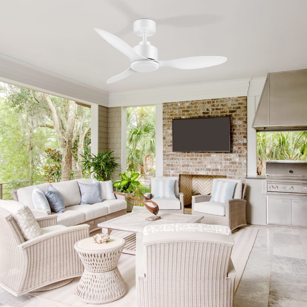 42" Ceiling Fan No Light, 3 ABS Blades, DC Motor, 6 Speeds, Remote Control, Reversible, Quiet, White Finish - Remote Control