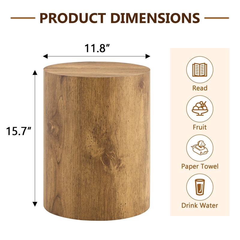 Simple wood grain cylindrical coffee table, 11.8-inch diameter x 15.7 inch height, MDF material living room furniture