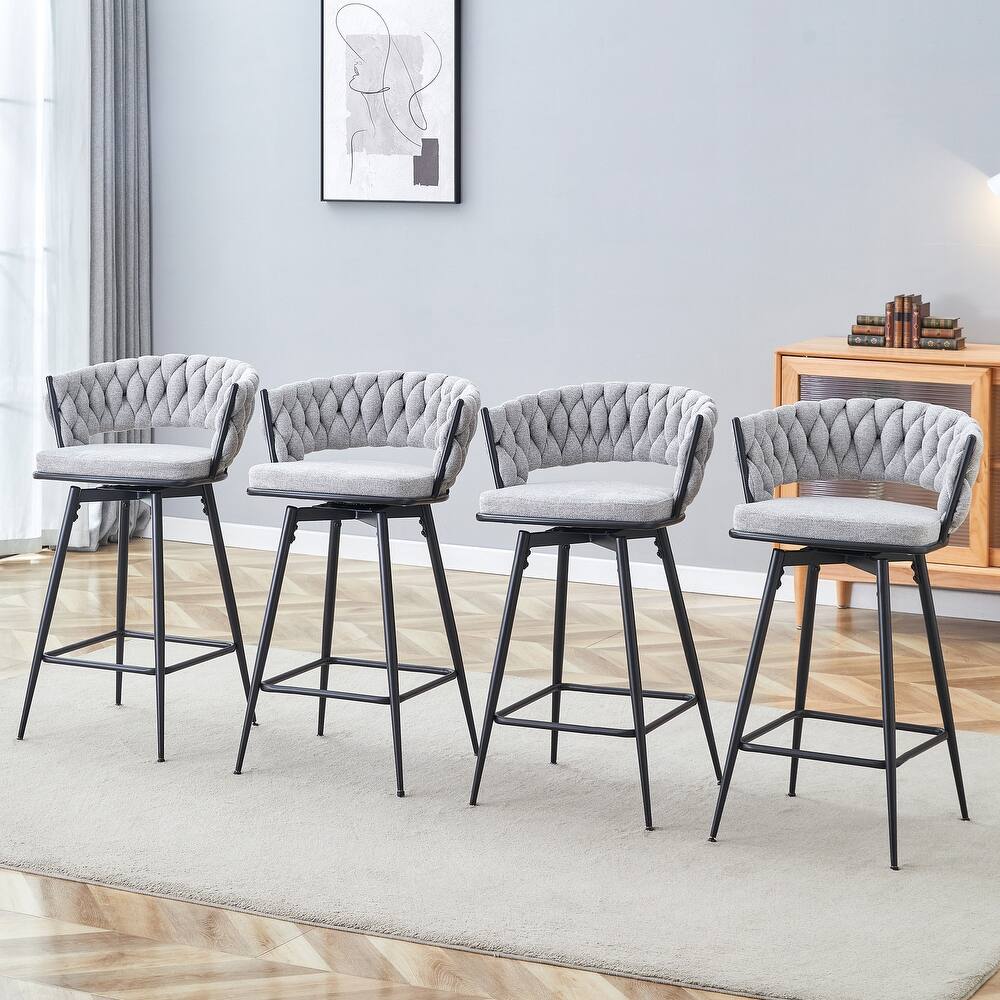 Modern Swivel Bar Stool with Adjustable Foot Pad and Non-Slip Foot Ring, Counter Height Dining Chairs Set of 4