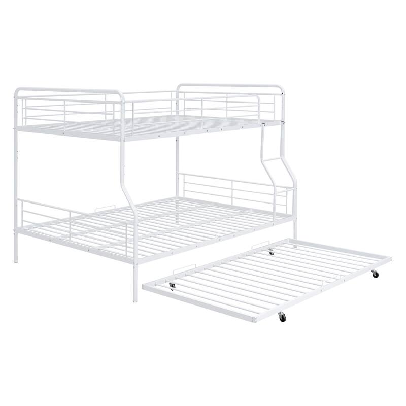 HomeRoots White Full XL Over Queen Contemporary Metal Bunk Bed With Trundle
