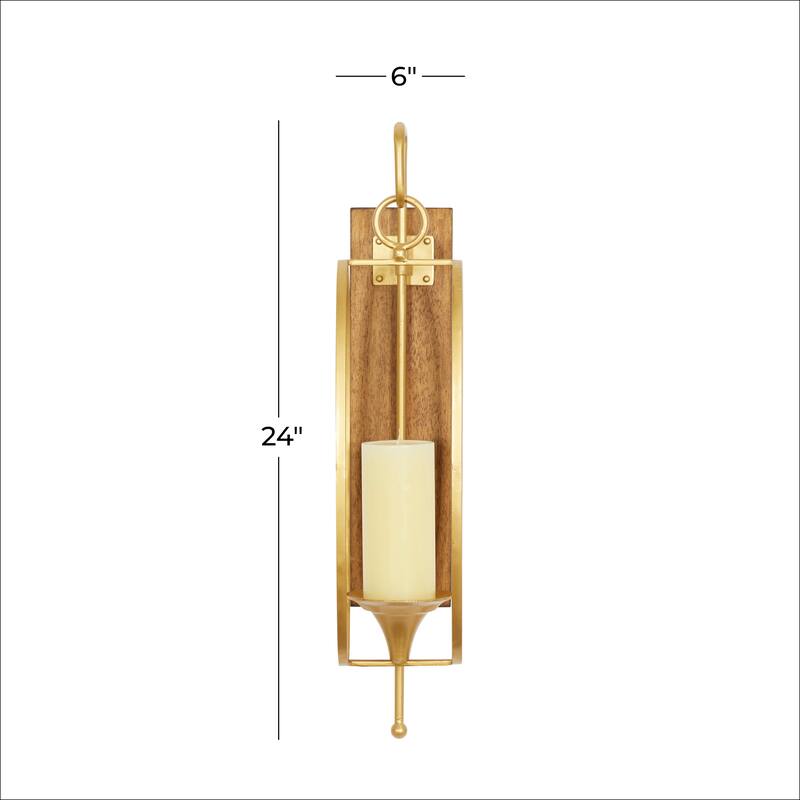 Metal Single Candle Wall Sconce - Gold - Roche River Decor - 8"W x 6"L x 24"H