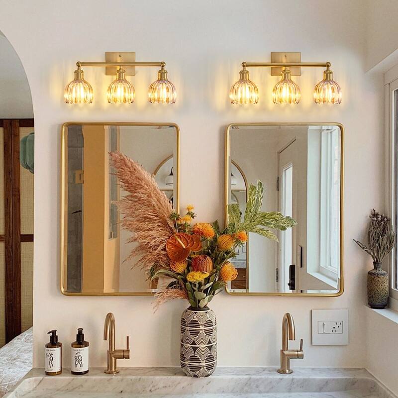 Modern Vintage Bathroom Vanity Light - Patterned Glass Shade E26 Bulb Base