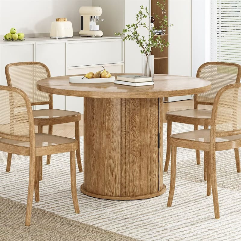 43" Small Round Dining Table with Sturdy Metal Base for 4 People