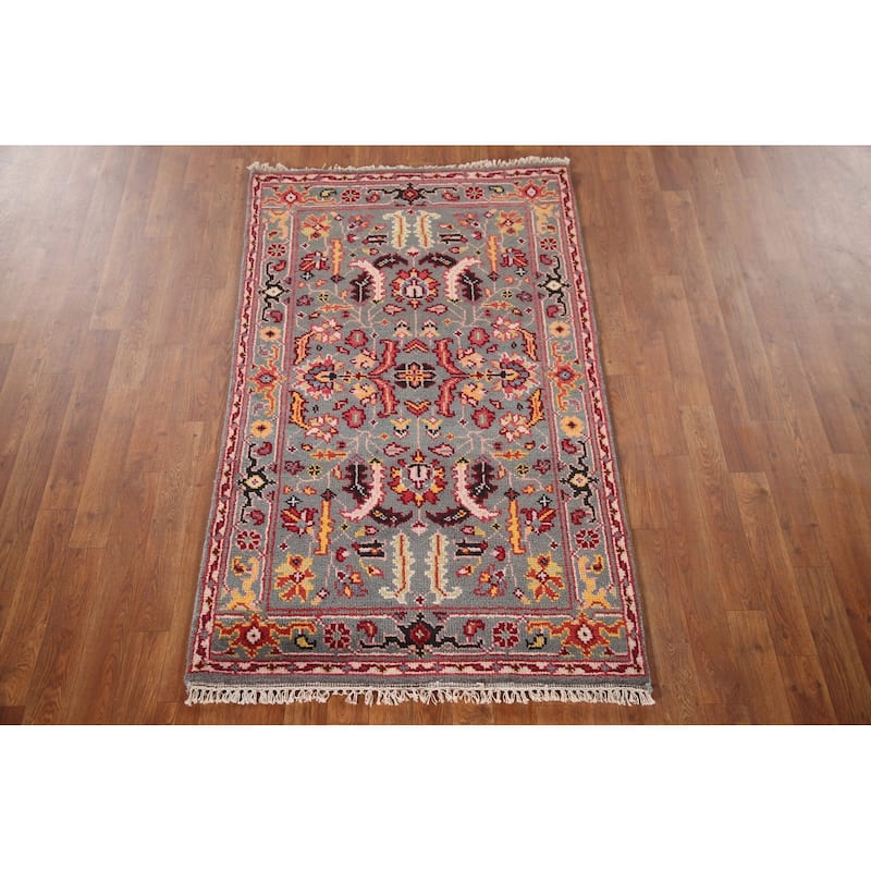 All-Over Gray Heriz Oriental Area Rug Handmade Wool Carpet - 3'1"x 5'3"