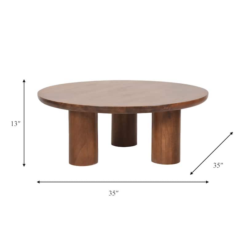 Round Natural Wood Coffee Table Modern Design Solid Cylindrical Legs