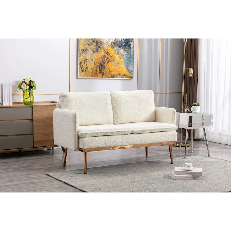 Polyester Upholstered Living Room loveseats sofa With Golden Legs