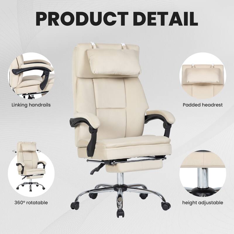 Velvet Desk Chair Executive Office Chair with Lumbar Support, Removable Headrest, Retractable Footrest, for Home and Office