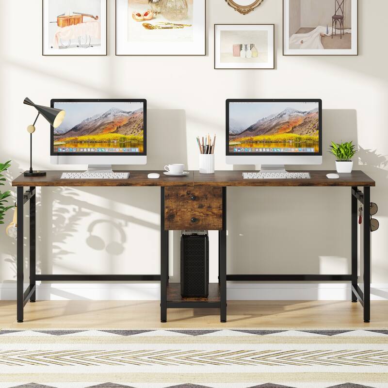 78 Inch 2 Person Desk with 2 Drawers, Long Computer Writing Desk