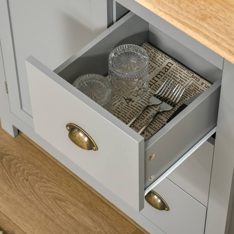 HOMCOM Modern Floor Cabinet, Storage Sideboard, Kitchen Buffet Table w/ Rubberwood Top, 3 Drawers and Cabinet