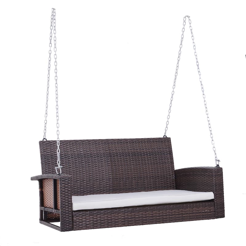 Wicker Hanging Swing Bench with Cushions and Outdoor 2-Person Porch Chair (550lb Capacity)