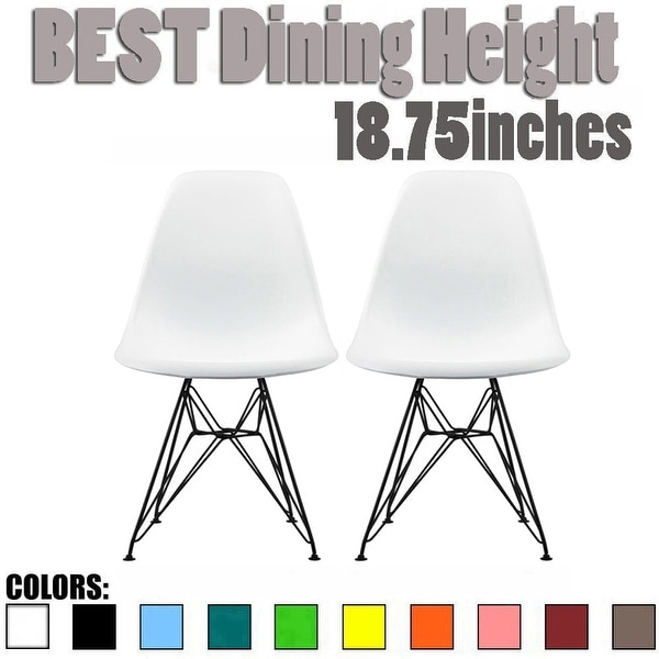 2xhome Set of 2 Modern Plastic Side Chairs Molded Dowel Eiffel For Kitchen Dining Accent Dark Black Wire Chrome Metal Legs