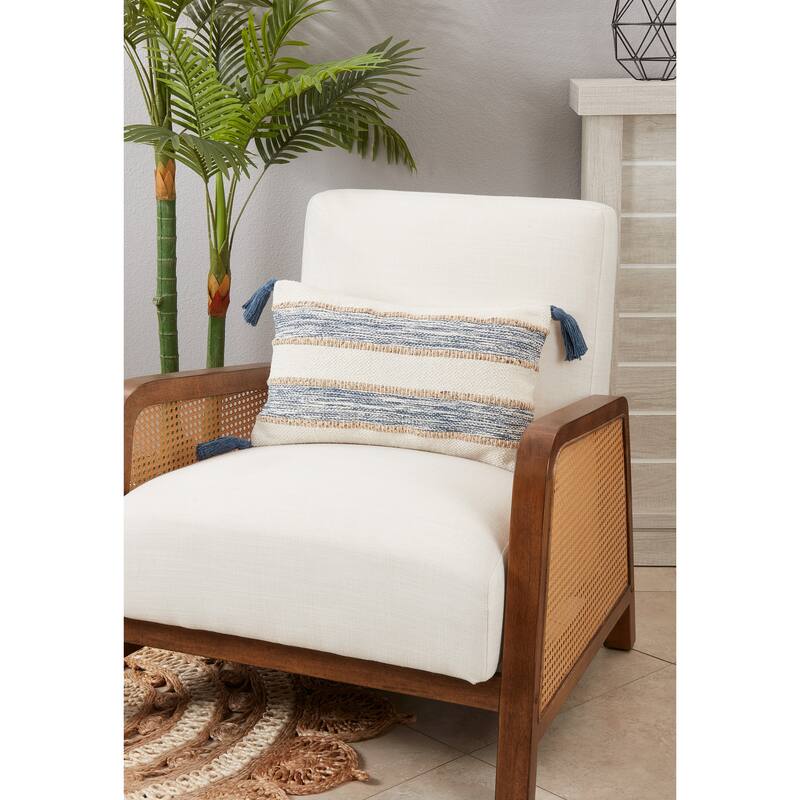 Striped Pillow With Tassel Corners Design