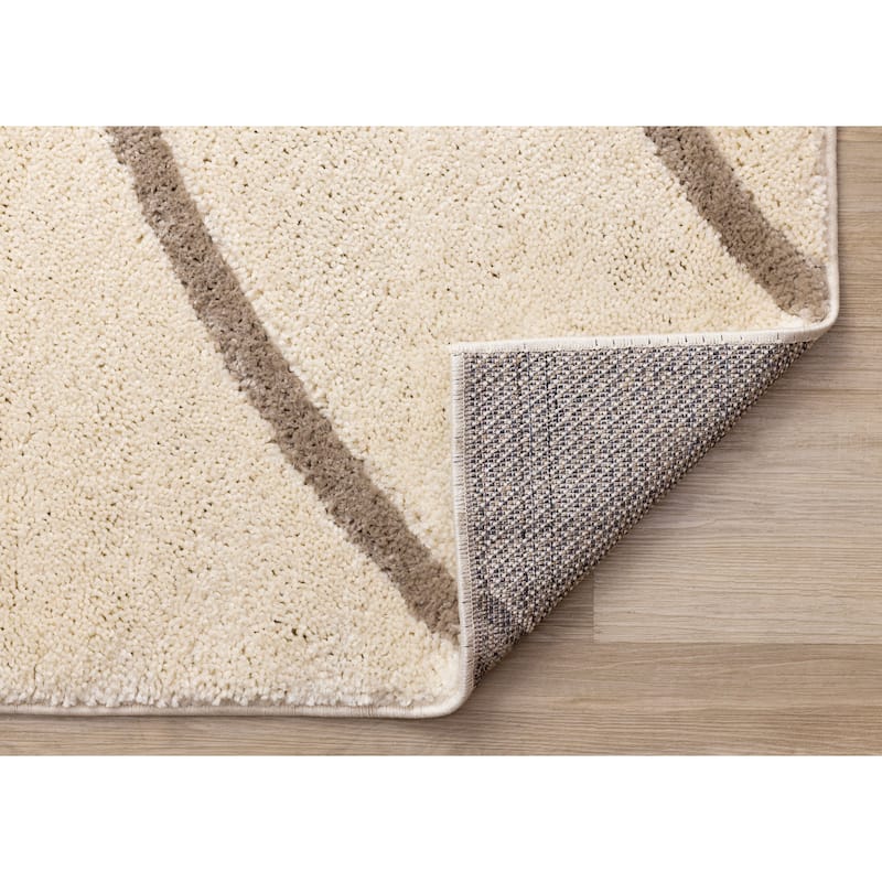 Porter Collection - Cream Taupe Curves Area Rug, 5'7" x 7'7"