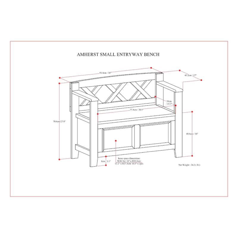WYNDENHALL Halifax SOLID WOOD 36 inch Wide Transitional Small Entryway Storage Bench -  17"D x 36" W x 27.8"H