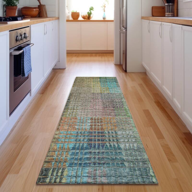 Premium Washable Super Modern Mosaic Soft Mayfield Rug - Green - 2' 3" x 7' 6" - Runner