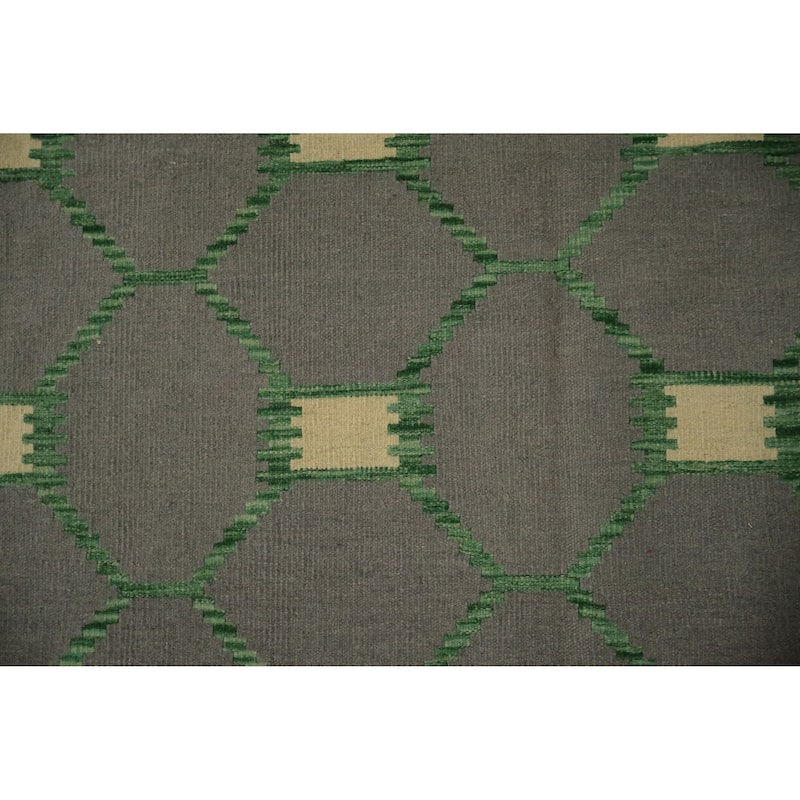 Hand Woven Oriental 100% Wool Carpet Southwestern Modern Greys & Charcoal Kilim Area Rug - 11' 5'' X 8' 4''
