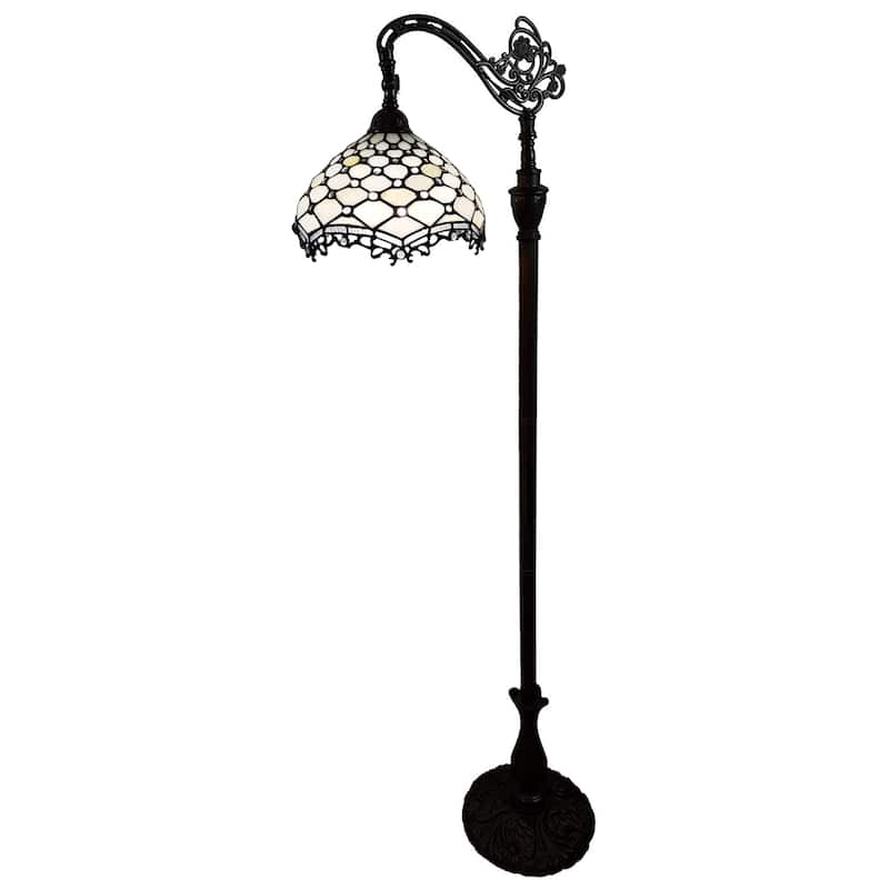 Tiffany Style Floor Lamp Jeweled Jagged Edge Arched 62" Tall Stained Glass White Bedroom Reading Amora Lighting