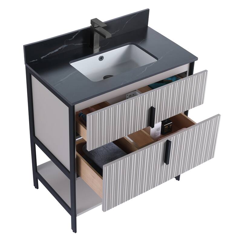 Fine Fixtures Serenity Modern Bathroom Vanity with Black Sintered Stone Top