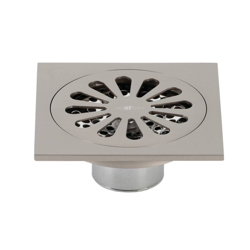 Kingston Brass Watercourse Sunburst 4" Square Grid Shower Drain - Brushed Nickel