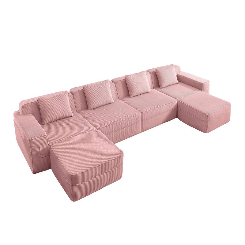 GDFStudio - Corduroy Modular 3-Seater 117.3" U-Shaped Boneless Cloud Sofa with 2 Ottomans