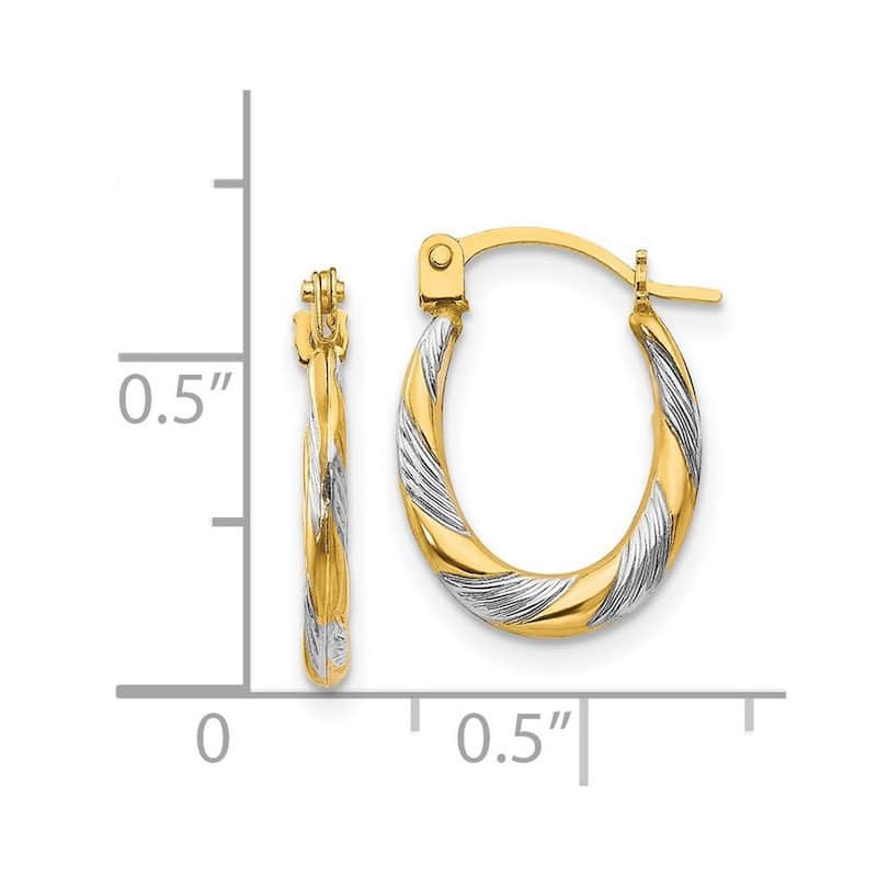 Curata 14k Yellow Gold and Rhodium Twisted Textured Hoop Earrings 15x10mm