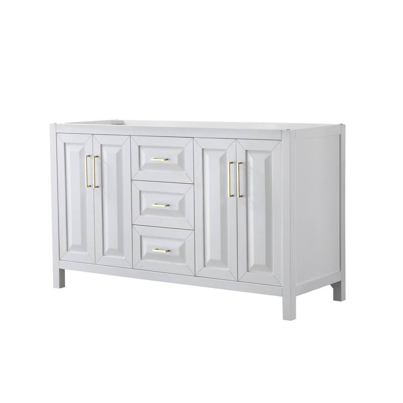 Wyndham Collection Daria 59" Double Free Standing Vanity Cabinet Only - White / Brushed Gold Hardware