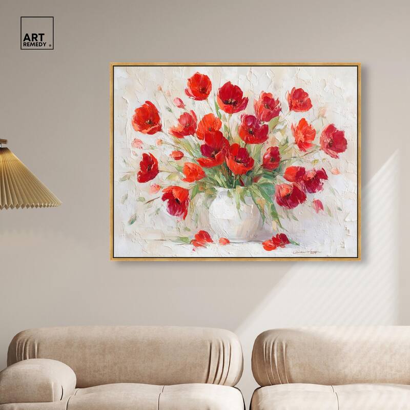 Red Blooms in a Vase Canvas by Art Remedy