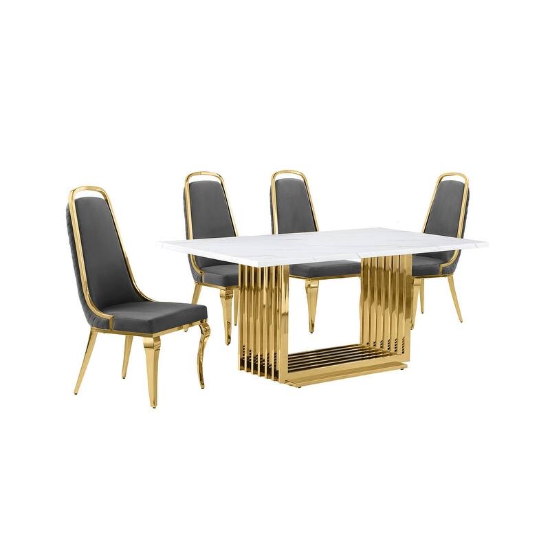 Best Quality Furniture D310/1-SC310-7 Dining Set with 68" White Marble Top