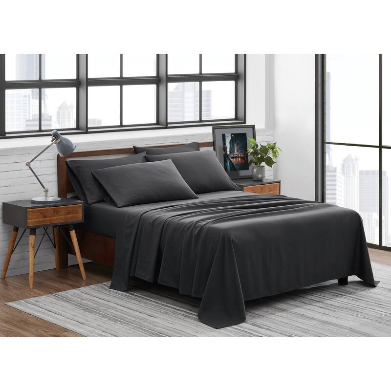 FUBU Solid Microfiber Sheet Set + Extra Pillowcases - Charcoal Grey - King