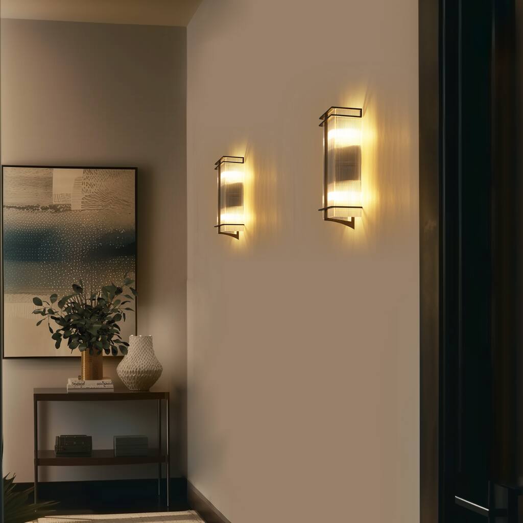 Modern 2-Light Rectangle Wall Sconce Brushed Black Bathroom Vanity Light - W 7.5" x L 15.4" x H 3.9"
