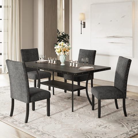 Corvus Riley 5-piece Casual Upholstered Wooden Dining Set with Nailhead Trim