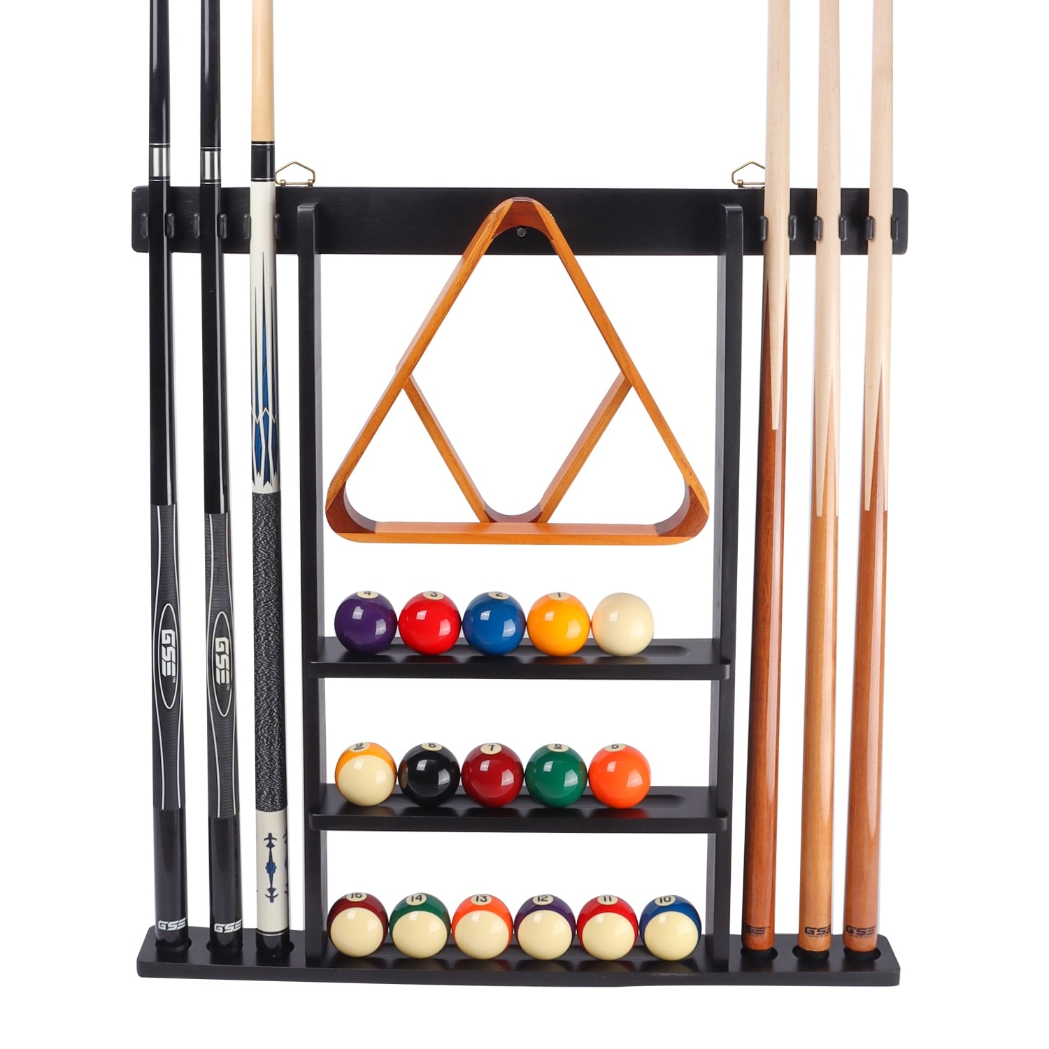 GSE™ 6-Pool Cue Wall Mounting Billiard Cue Rack, Hanging Wall Mounted Pool Cue Stick Holder