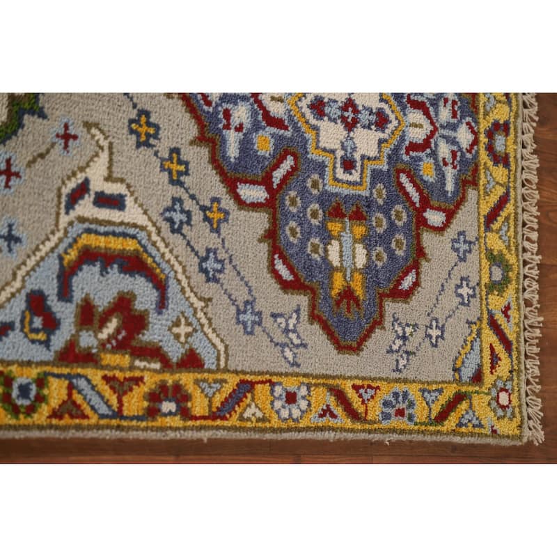 Geometric Kazak Indian Rug Hand-Knotted Wool Carpet - 2'6"x 6'0"