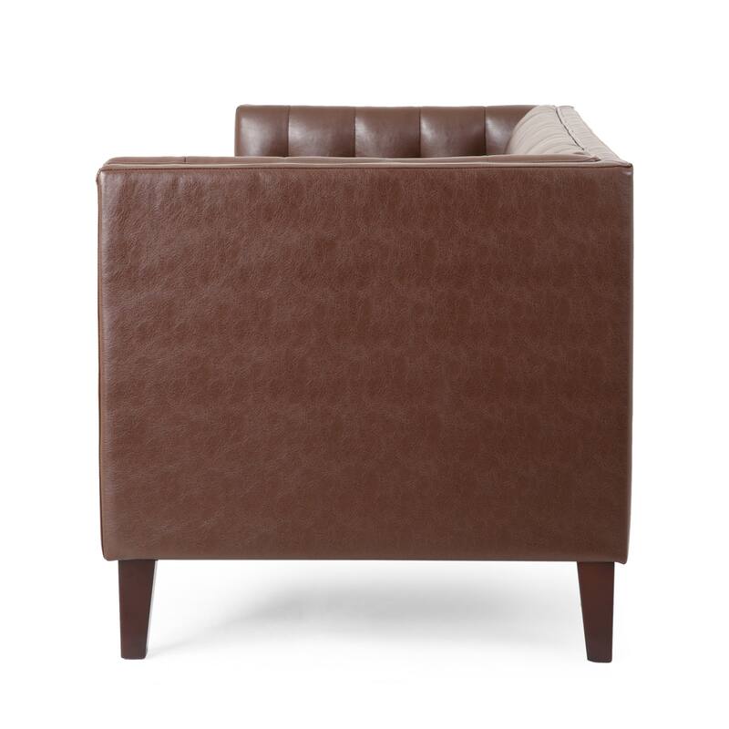 3-Seat Sofa with Tufted Back, Smooth Upholstery, Birch Legs