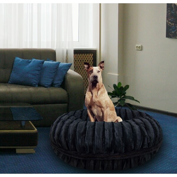 Bessie and Barnie Signature Black Puma Luxury Extra Plush Faux Fur Bagel Pet / Dog Bed. Opens flyout.