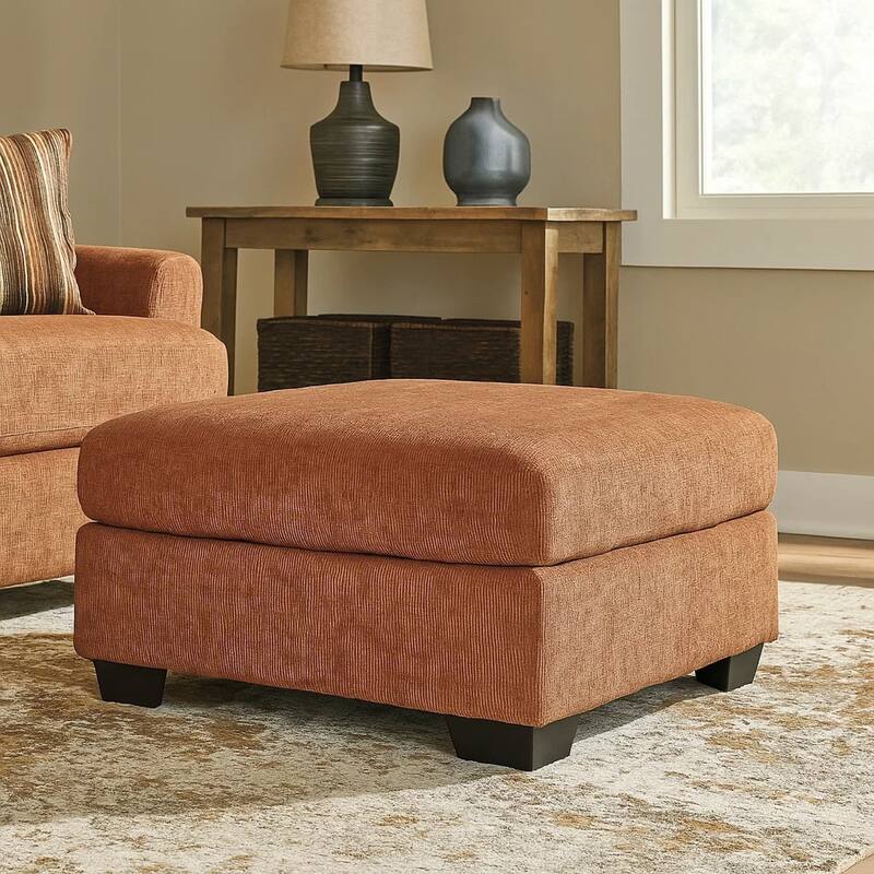Avie Oversized Accent Ottoman, Burnt Orange Polyester Cushion, 38 Inch