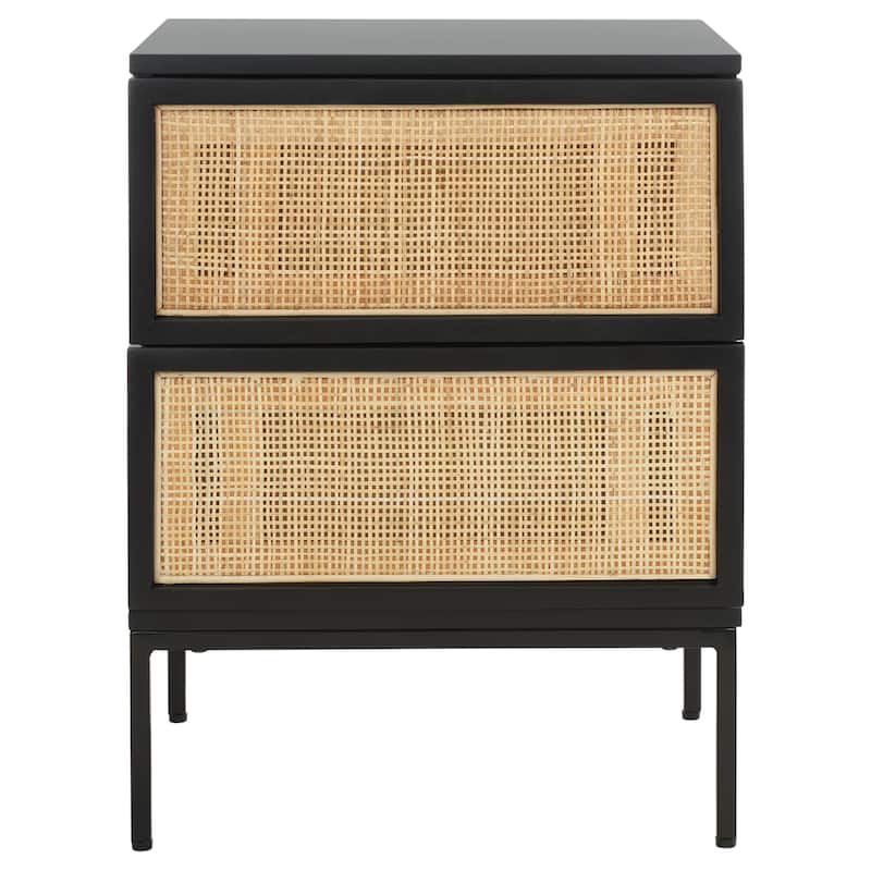 SAFAVIEH Haylie 2-Drawer Rattan Nightstand - Black With Natural Rattan/Black Legs