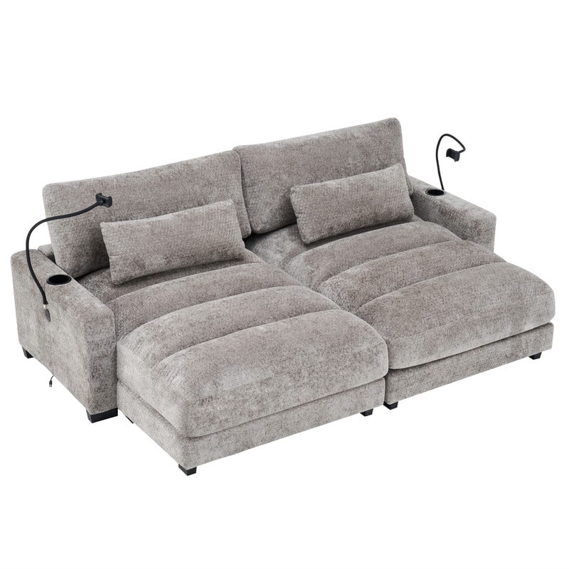 Chaise Lounge Chair Upholstered Modular Sofa with Cup & Phone Holders
