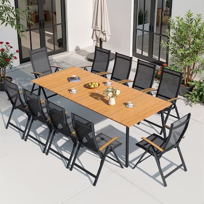 11-Piece Outdoor Aluminum Dining Table and Foldable Adjustable Dining Chairs Set
