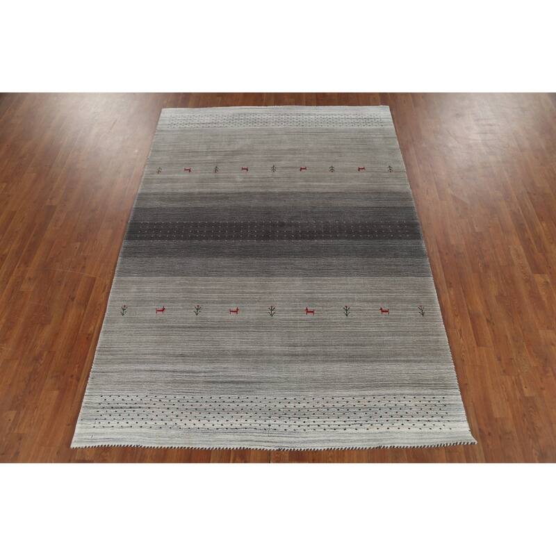 Striped Tribal Gabbeh Oriental Area Rug Handmade Wool Carpet - 5'9"x 8'2"